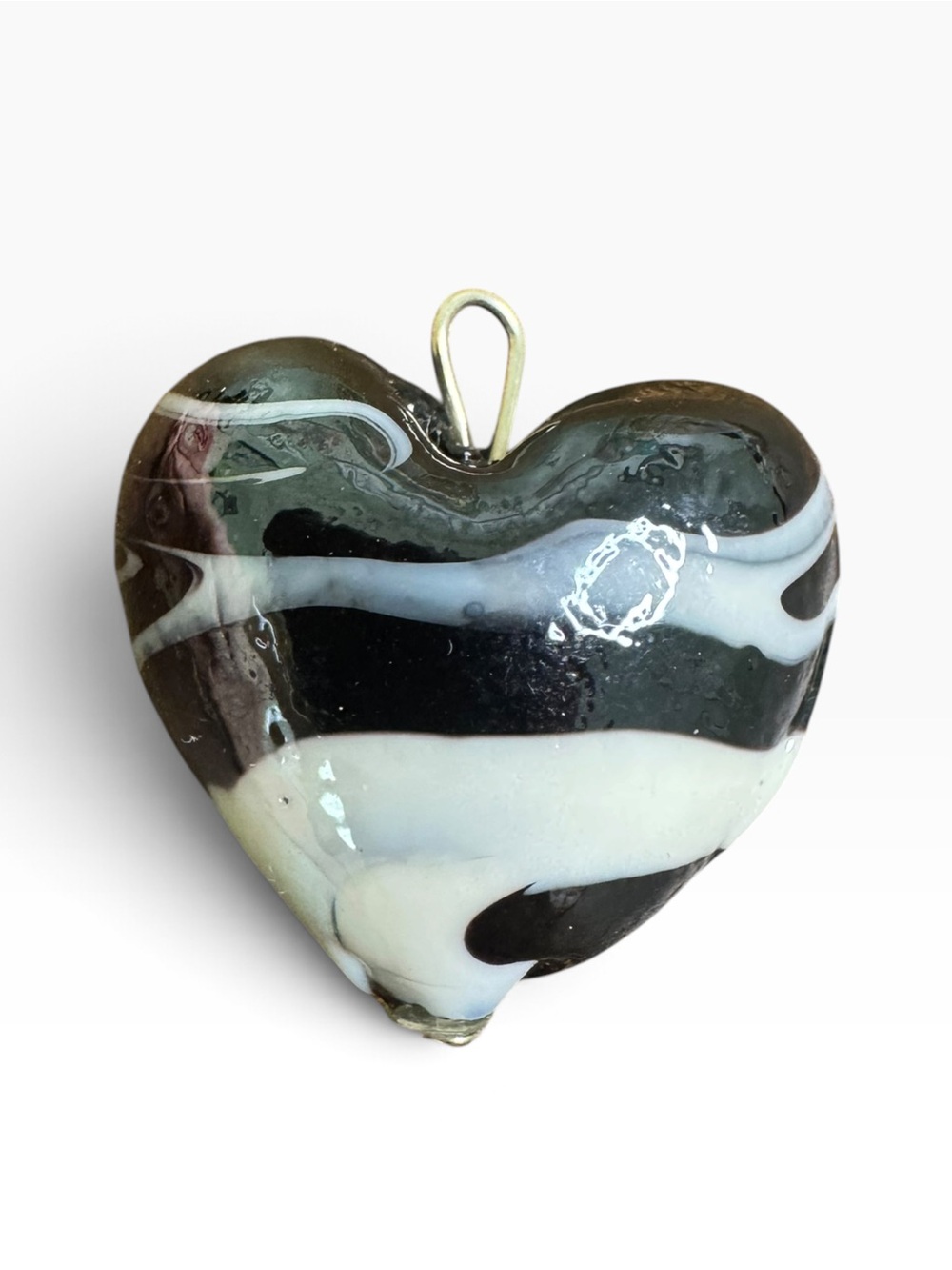 Handmade Black and White Glass Heart Pendant